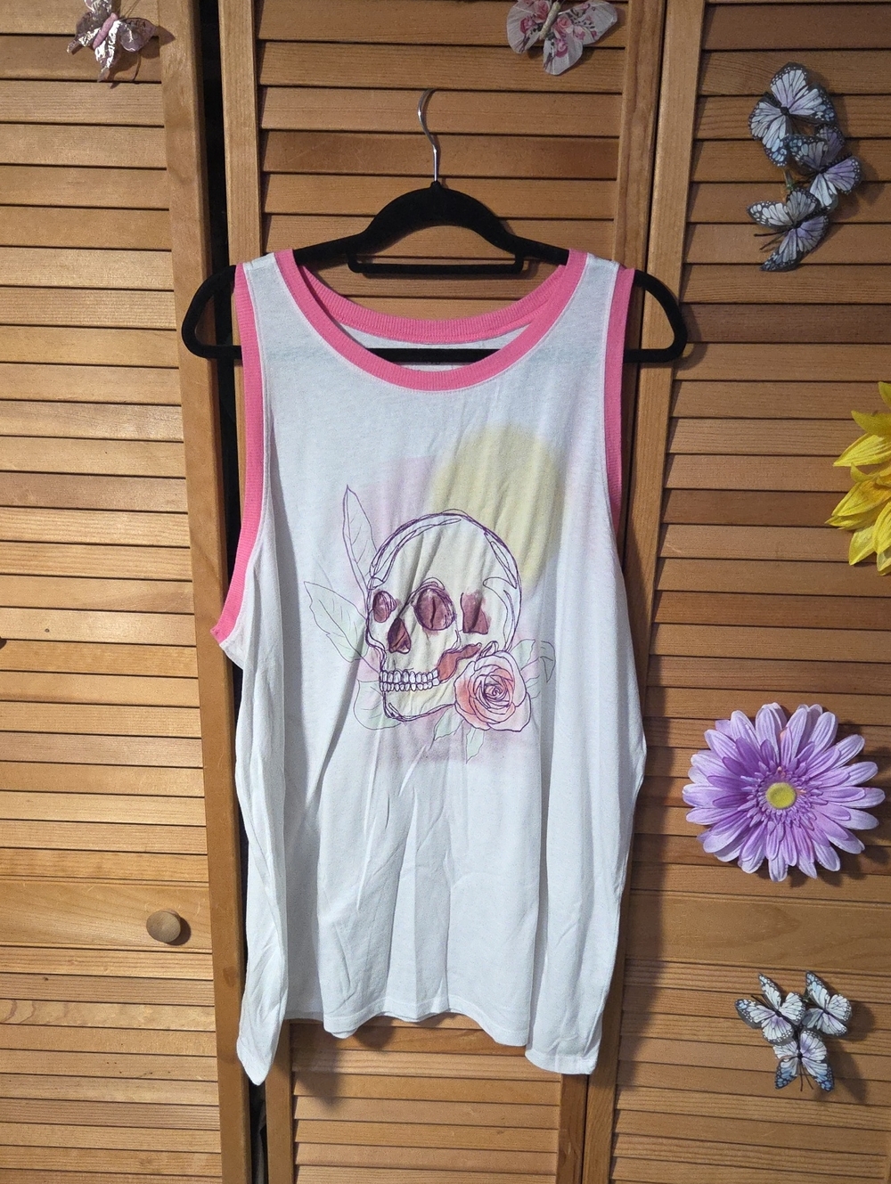 torrid White Tank Top with Pink Trim and Graphic